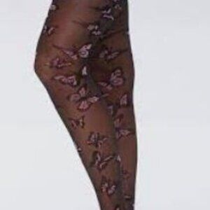 PRETTY Urban Outfitters Pink Butterfly Tights Sheer Women's M/L BNWT